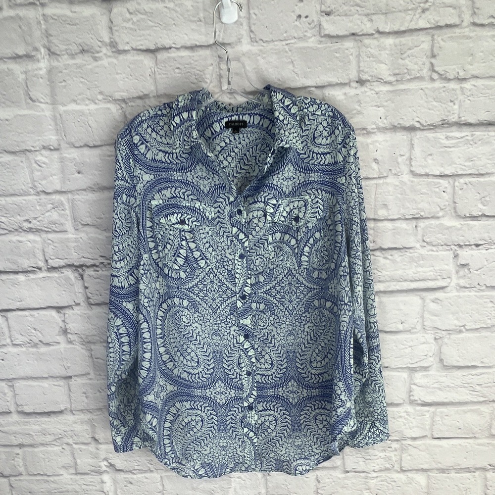 Talbots Paisley Button Down Lightweight Coastal Boho Blouse Size L Preppy